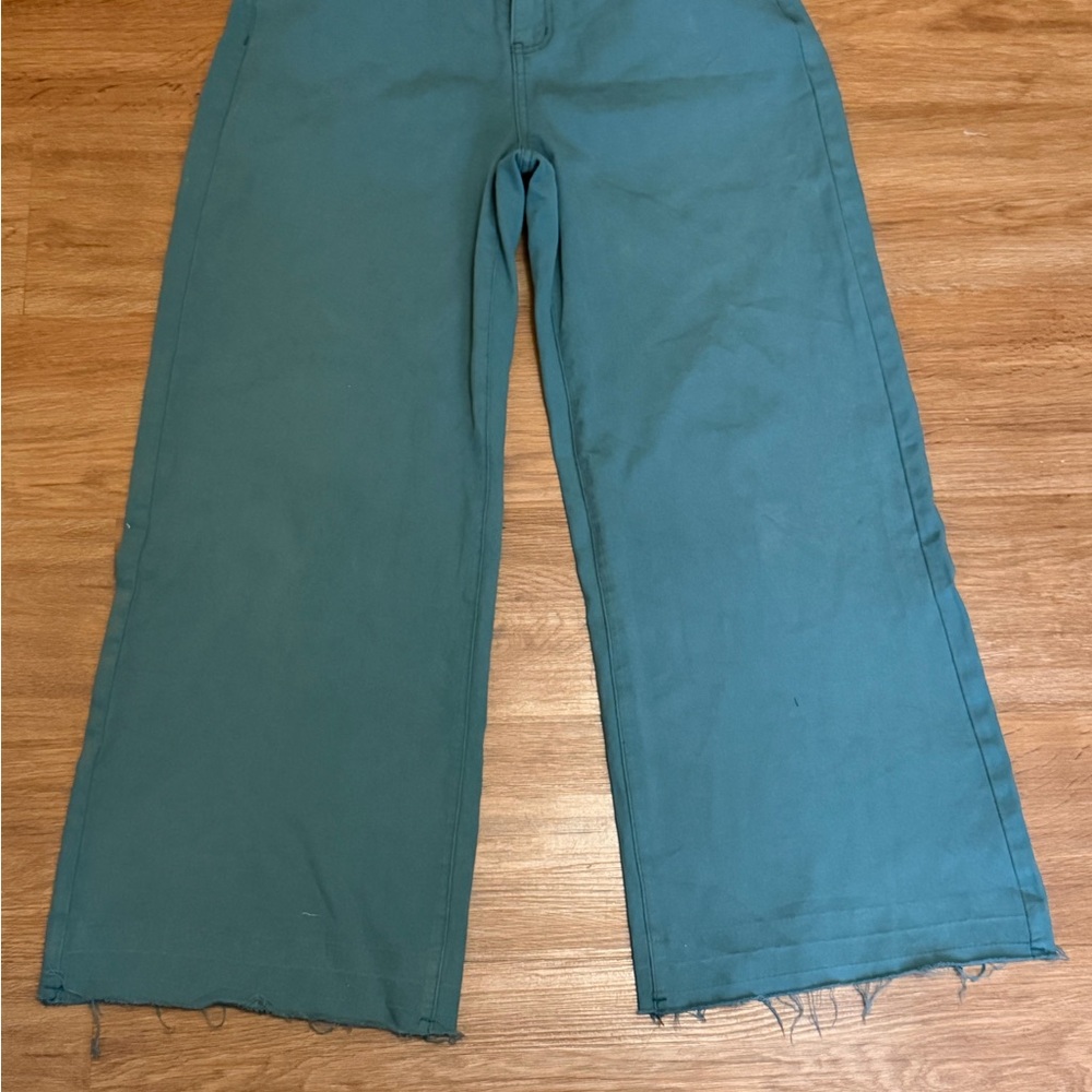 Cider Teal Denim Pants- Wide-Leg Jean